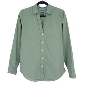 GAP Button Down Perfect Shirt Desert Cactus Green Cotton Long Sleeve Women's M